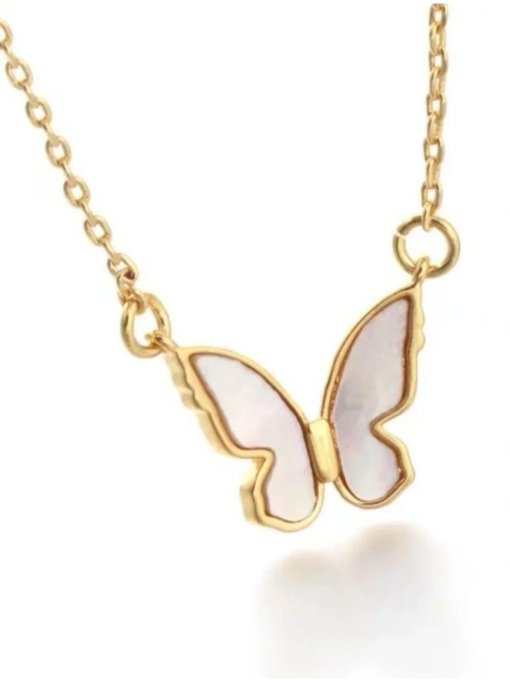 Kate Spade Mother of Pearl Butterfly Pendant Necklace Gold Tone